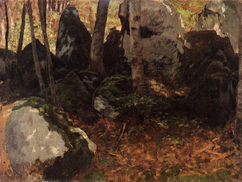 Carl Schuch Bemooste Felsblocke im Wald oil painting image